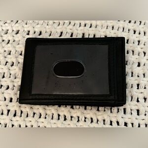 Unisex Black Leather Money Holder w/Card Slots, ID Window, Magnetic Close, RFID